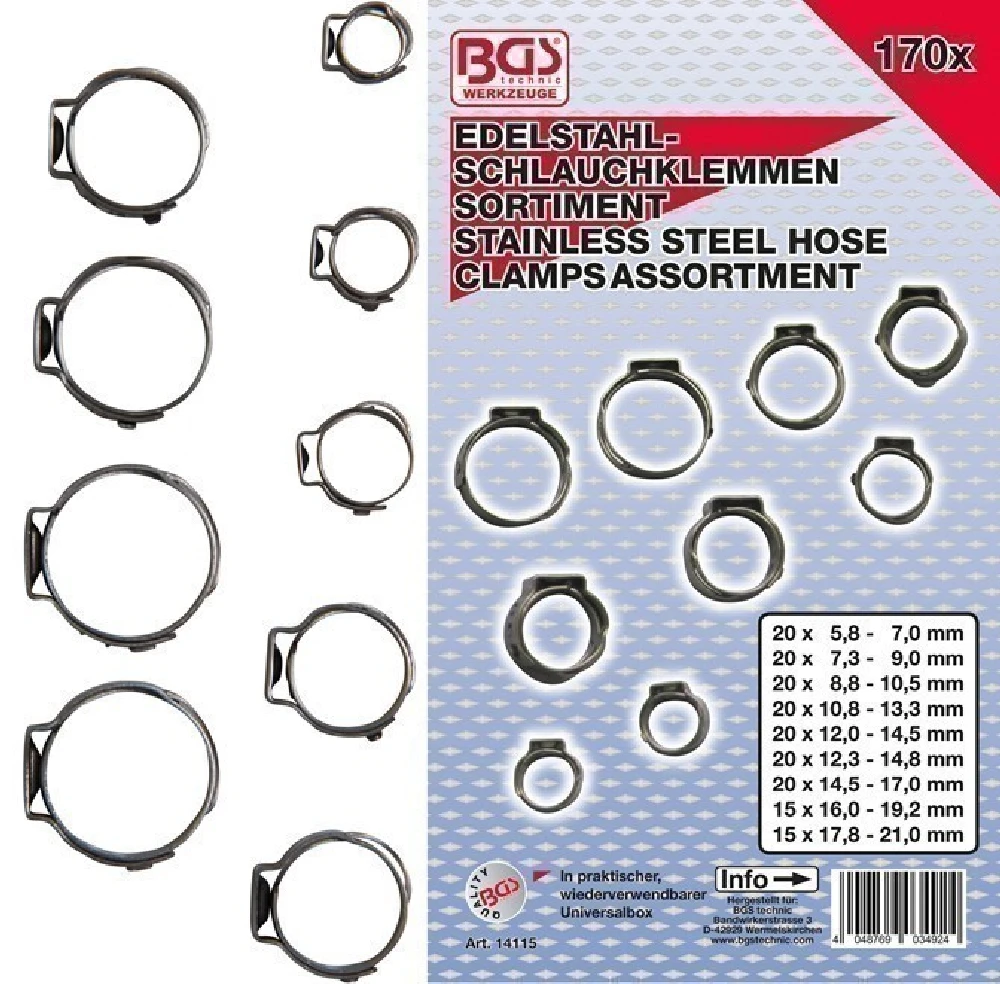 BGS Edelstahl-Schlauchklemmen-Sortiment | Ø 5,8 - 21 Mm | 170-tlg. – 14115 4 BGS Edelstahl-Schlauchklemmen-Sortiment | Ø 5,8 - 21 Mm | 170-tlg. – 14115 – Bild 2
