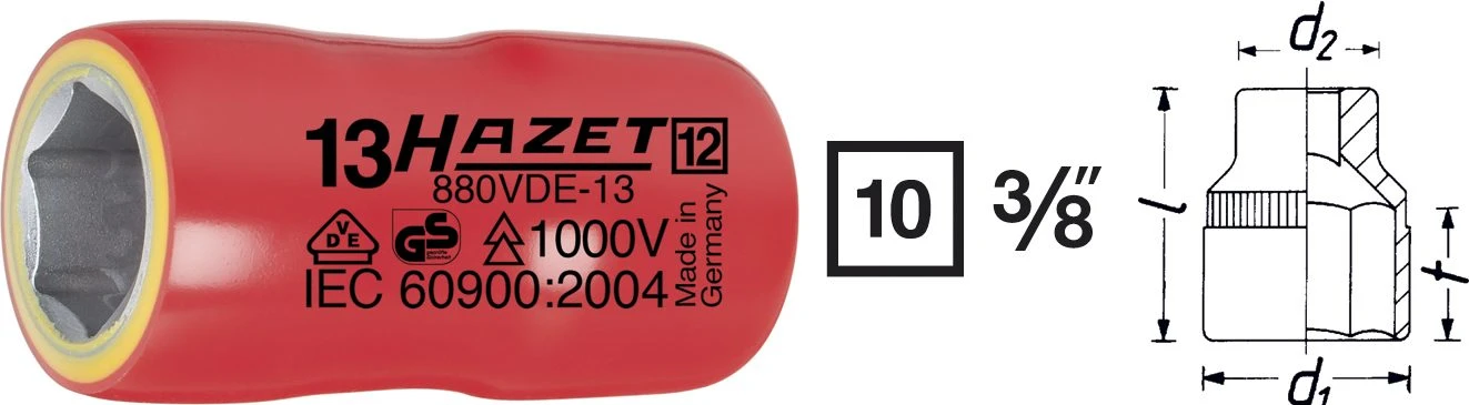 HAZET Steckschlüssel VDE 10mm 3/8 Zoll Außen-Sechskant-Tractionsprofil 6 880VDE-6 3 HAZET Steckschlüssel VDE 10mm 3/8 Zoll Außen-Sechskant-Tractionsprofil 6 880VDE-6